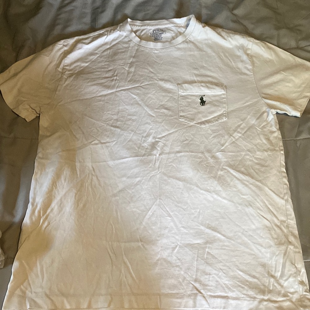 Cream polo tshirt classic fit wit dark green horse